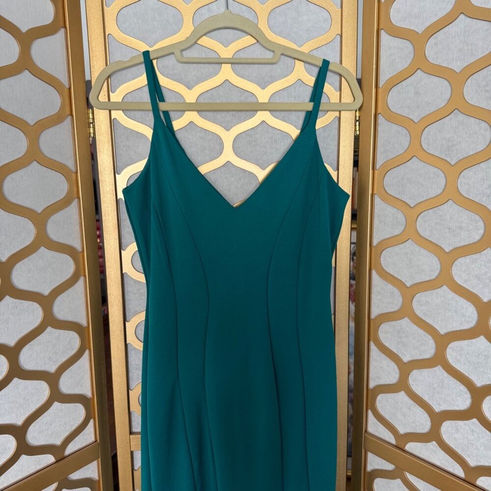Vintage Y2K Jump Apparel Size 3/4 Teal Green V-Neck Seamed Mermaid Evening Gown - Picture 11 of 16